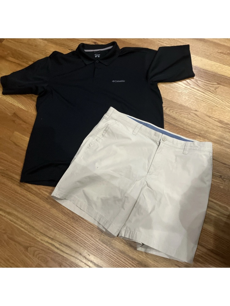 Columbia Men's Bundle Black Polo Sz Xl Khaki Shirt Sz 38x8 Cotton/Poly Euc